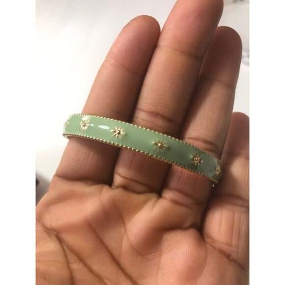 Lia Sophia Palisades Ice Capades Light Green Bangle Small Satin Matte Gold Tone - Picture 7 of 7